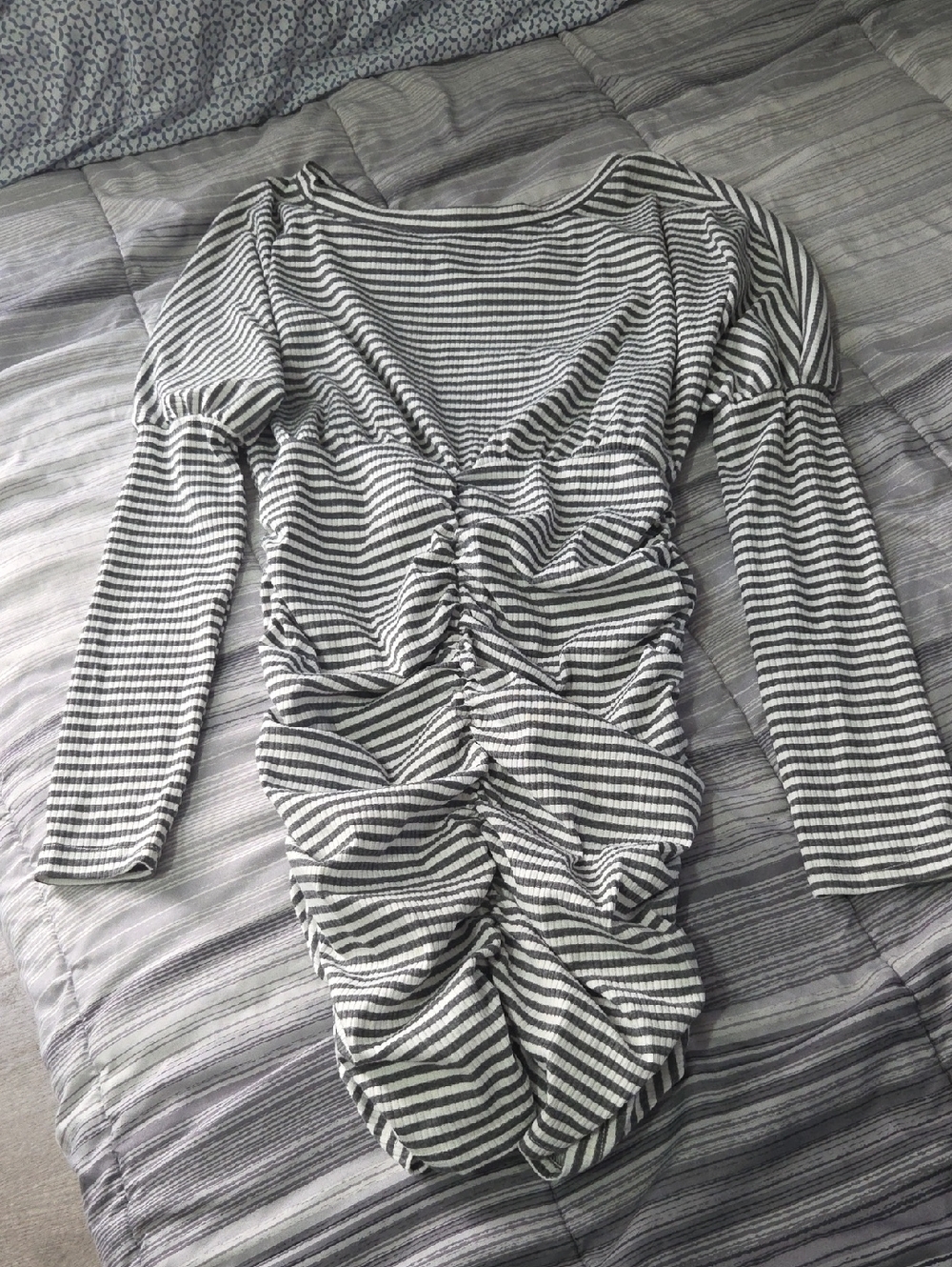 Striped Ruched Bodycon Dress - Black & White